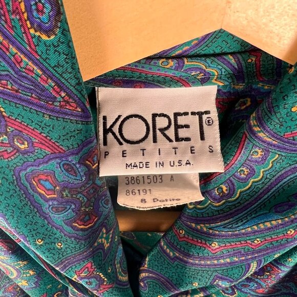 Vintage Koret Paisley Blouse with Neck Tie Long Sleeve Shirt Size 8P - Picture 2 of 6